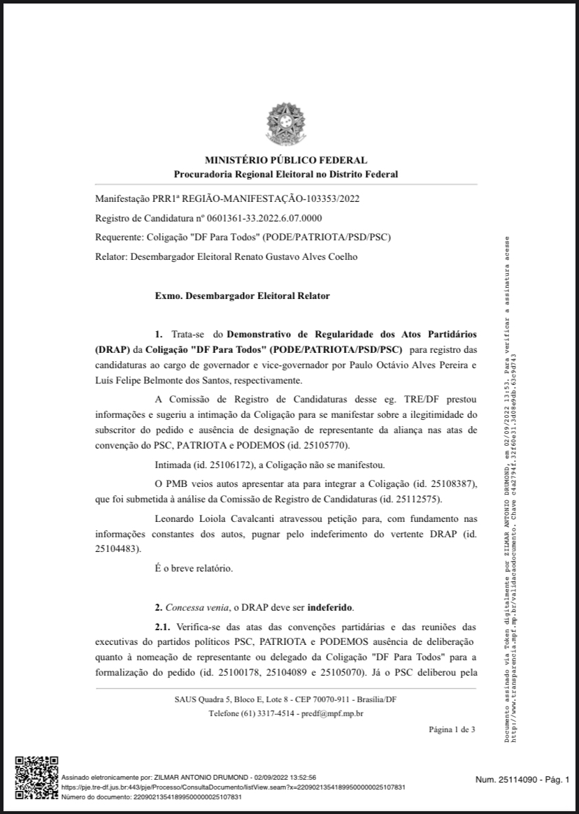 Elei Es Procurador Eleitoral Do Df Pede Indeferimento Da