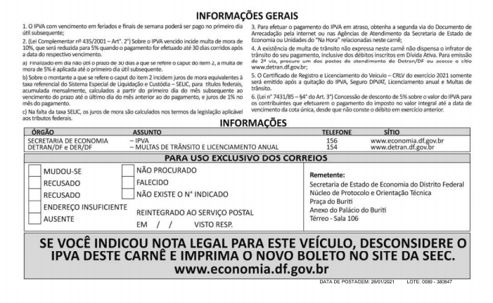 ATENÇÃO, CONTRIBUINTES | Boletos do IPVA começaram a ser enviados