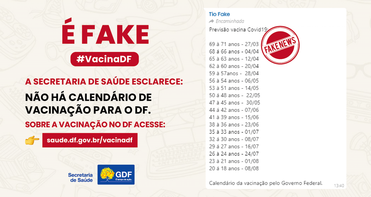 CALENDÁRIO FALSO | Secretaria de Saúde alerta que mensagem com datas de vacinação é fake