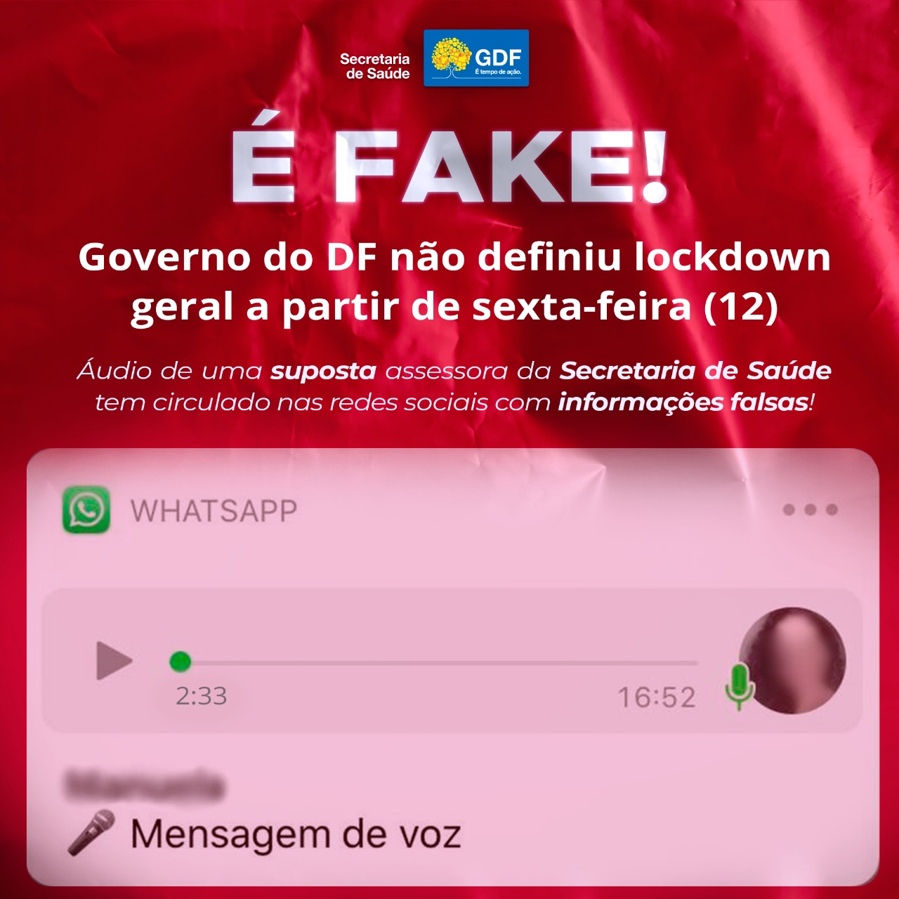 É FAKE! | GDF divulga que não definiu lockdown total a partir de sexta (12)