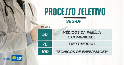 SELEÇÃO EMERGENCIAL | Sec. de Saúde do DF abriu inscrições para 220 vagas temporárias em diversas profissões