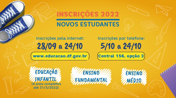 NOVOS ESTUDANTES | Secretaria de Educação abre inscrições para matrículas pelo site ou pelo 156 para 2022