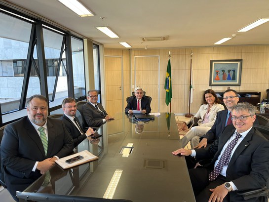 foto dos juízes da Cofpe com o presidente do TRE-DF, desembargador Roberval Belinati