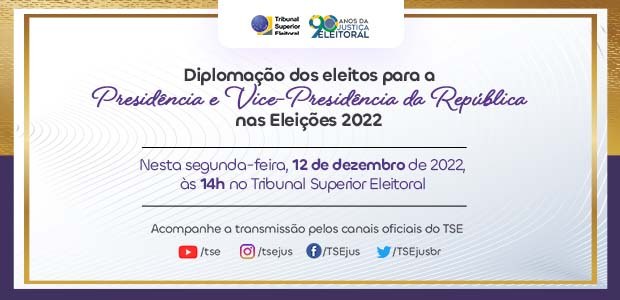 ELEIÇÕES 2022 | TSE realiza a solenidade de diplomação de Luiz Inácio Lula da Silva e Geraldo Alckmin nesta segunda-feira (12)