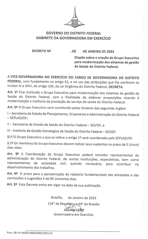 Foto do decreto do grupo executivo