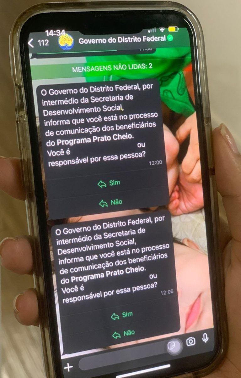 NÃO É FRAUDE | GDF envia mensagem de texto para beneficiários do programa Cartão Prato Cheio com orientações de educação alimentar