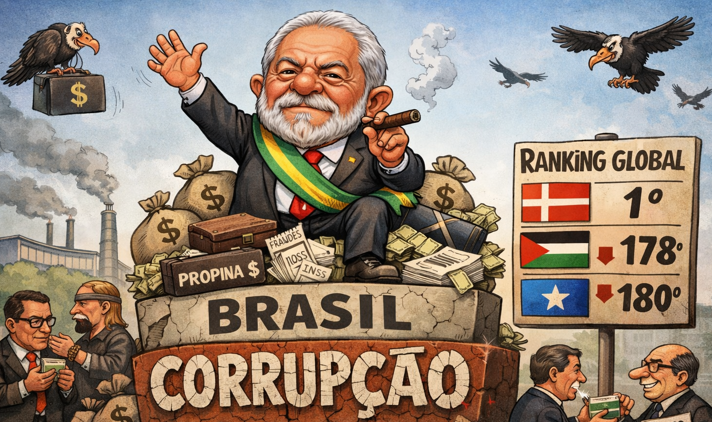 Sob o comando de Lula, Brasil segue entre os países mais corruptos do mundo, aponta ranking da Transparência Internacional