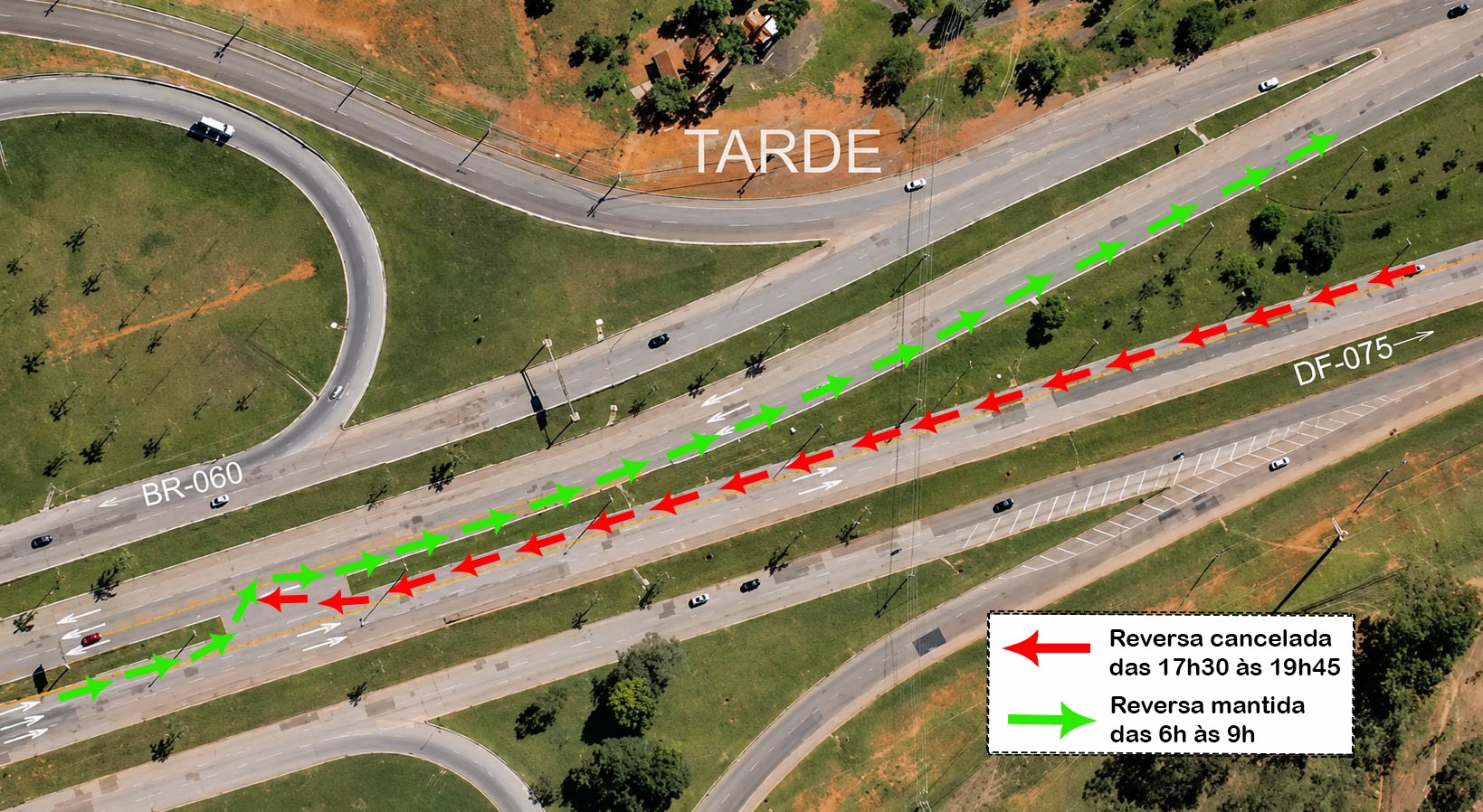 GDF acaba com faixa reversa da DF-001 (Riacho/Samambaia) no período da tarde após testes de trânsito
