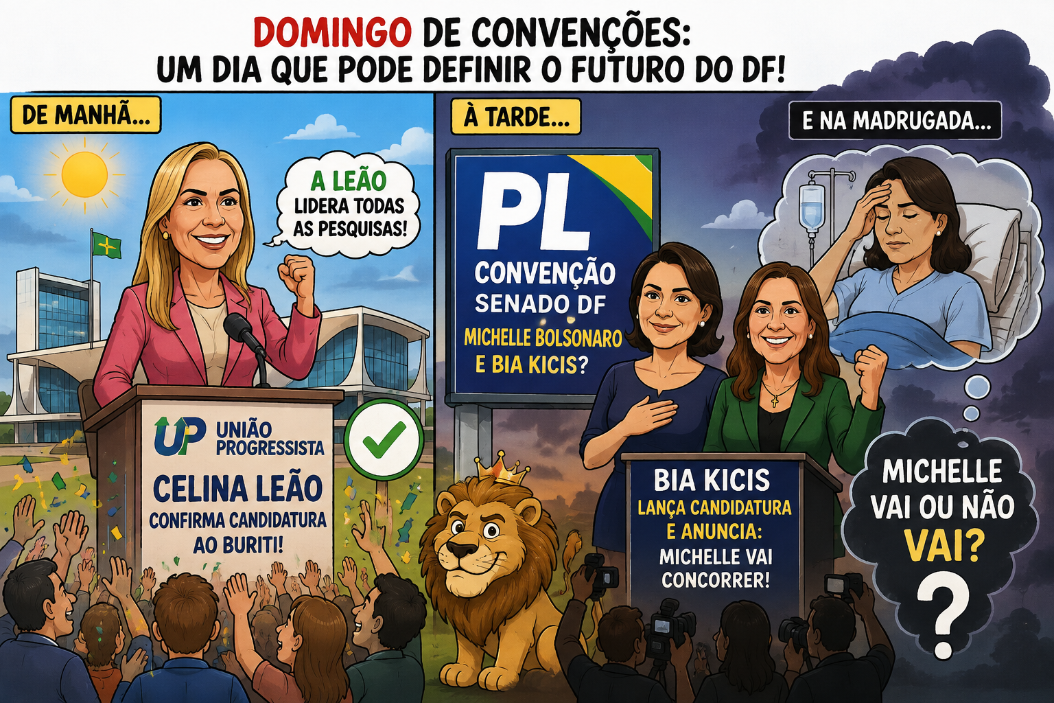 Convenções deste domingo definem tabuleiro eleitoral no DF; Celina Leão deve confirmar candidatura e PL mantém suspense sobre Michelle Bolsonaro